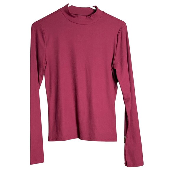 No Boundaries Tops - Maroon Mock Neck Shirt No Boundaries Long Slv Capsule Preppy Basic Layer Women M